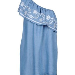 Denim dress with floral embroidery